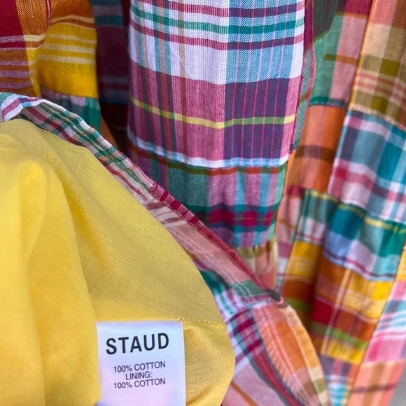 STAUD x Birkenstock NWT Sea Bright Patchwork Plaid cotton midi maxi skirt - Picture 7 of 17